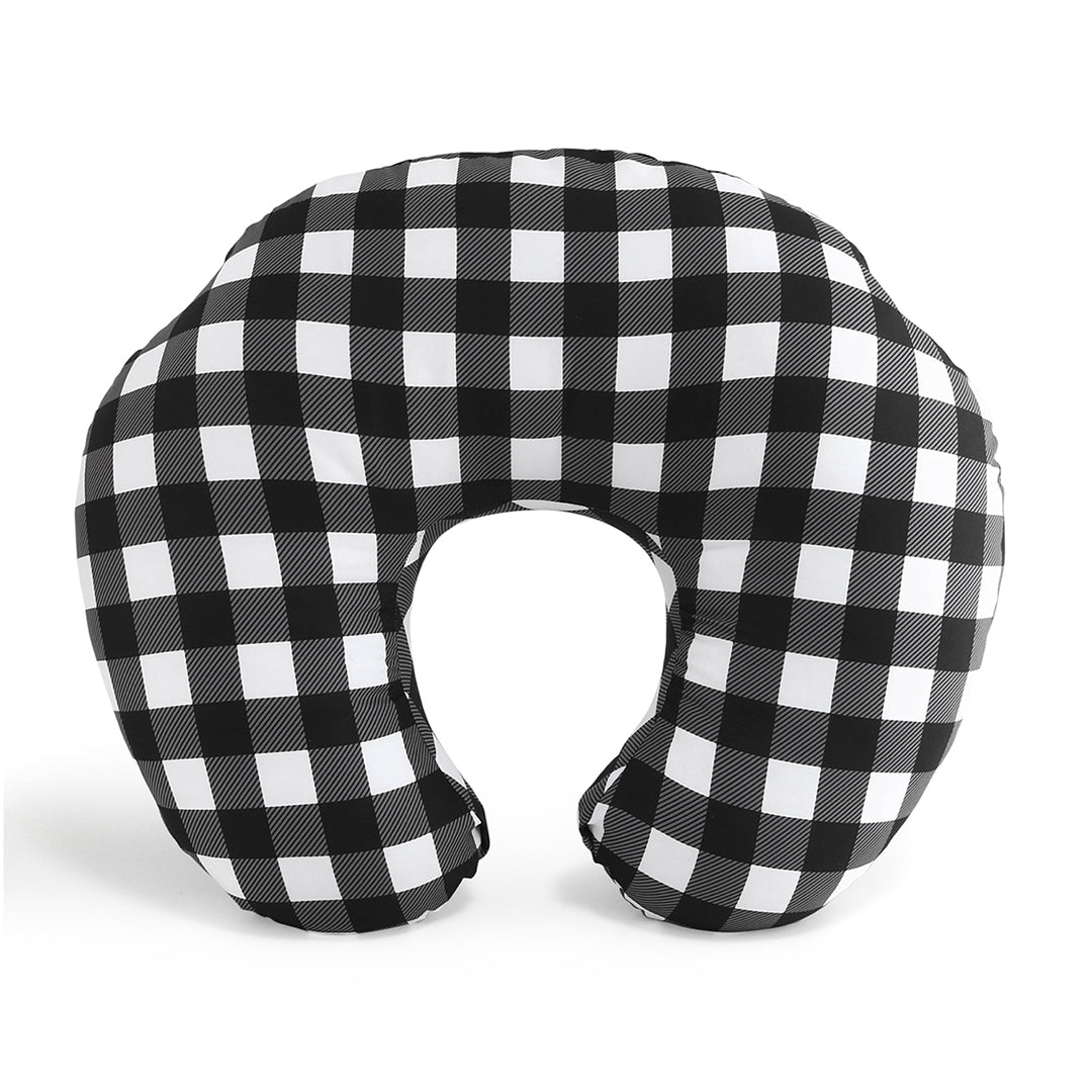 A black and white checkered pillow or cushion.