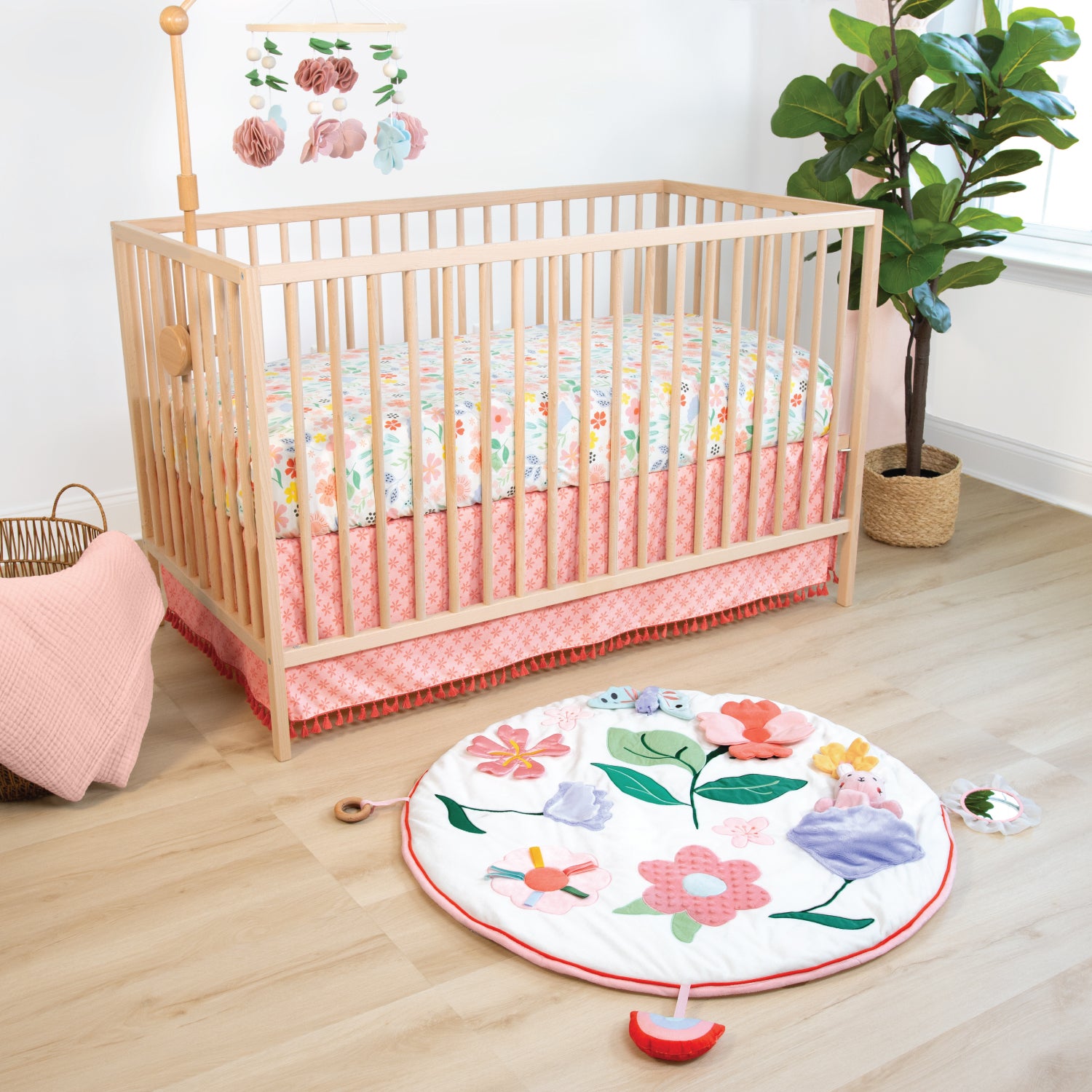 Floral 4-Piece Tummy Time Mat and Security Blanket Crib Bedding Set The Peanutshell