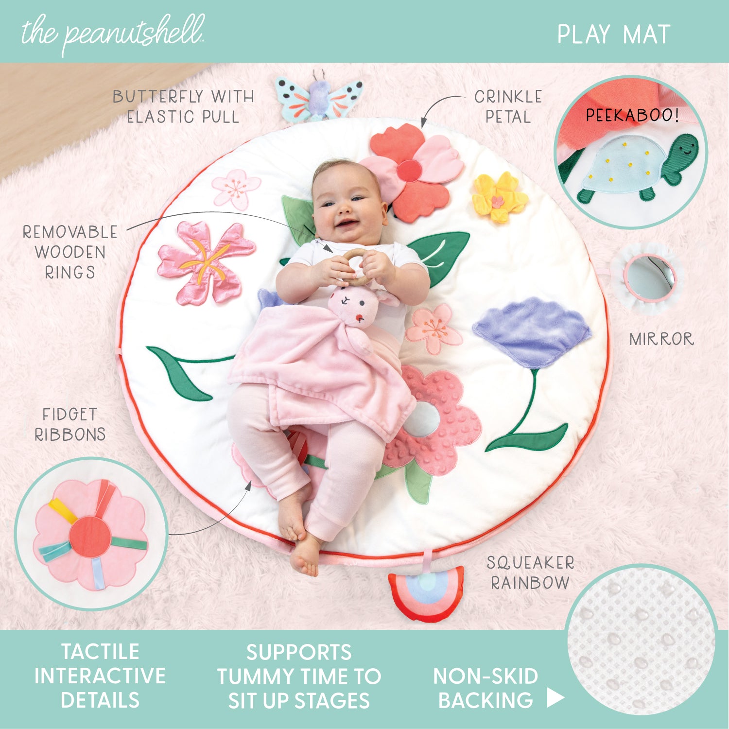 Floral 4-Piece Tummy Time Mat and Security Blanket Crib Bedding Set The Peanutshell