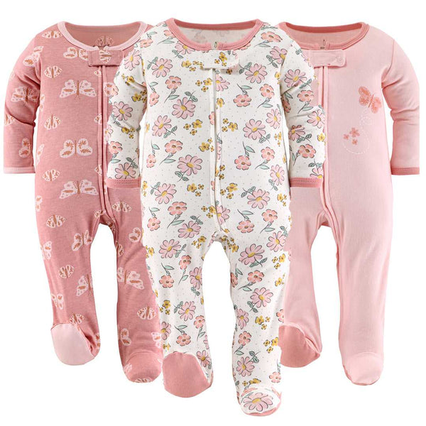 Boho Butterfly Baby Sleepers for Girls Set of 3