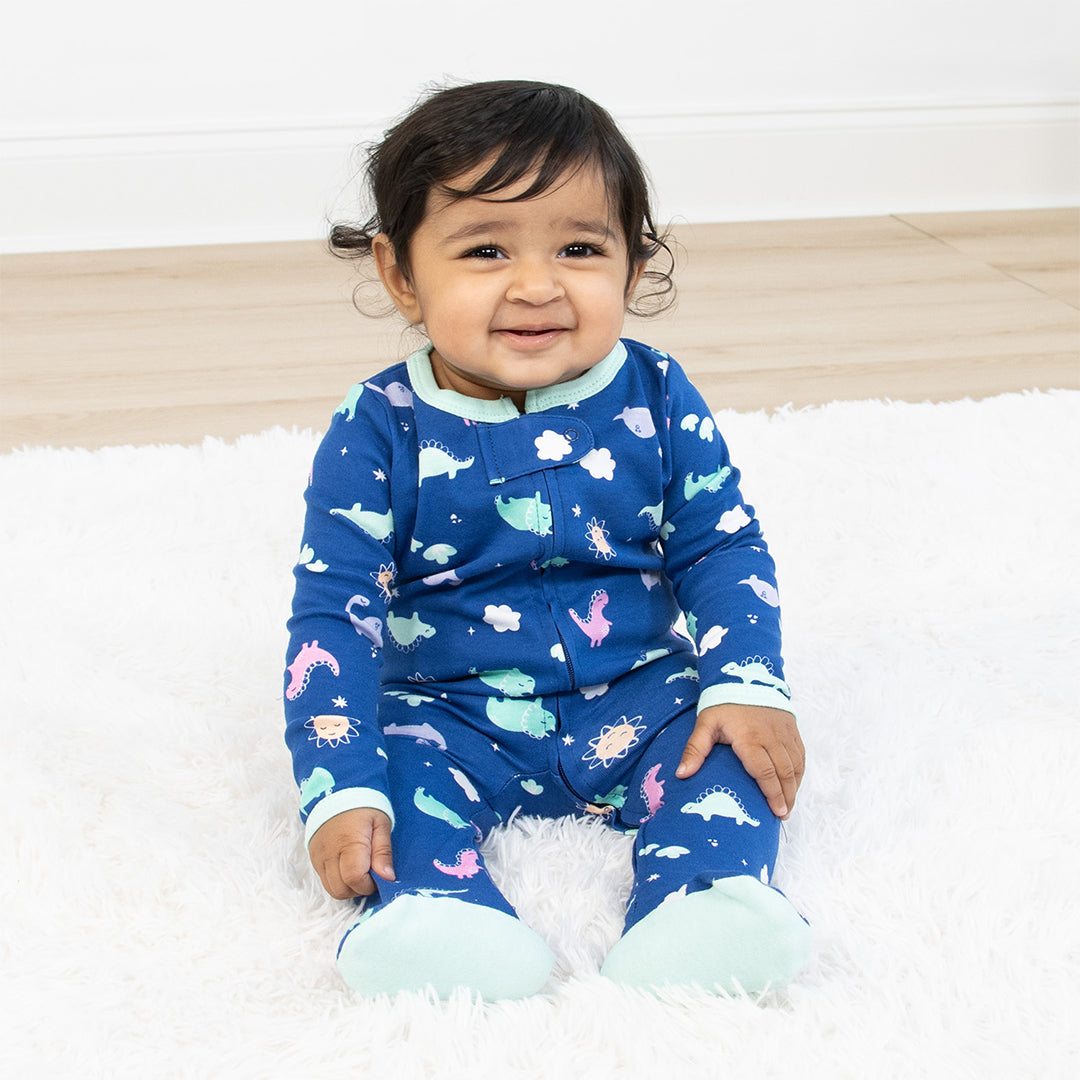 Rainbow Dinosaur Baby Sleepers for Girls Set of 3 Farallon Brands