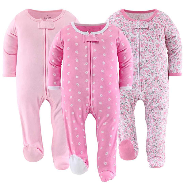 Floral Love Baby Sleepers for Girls Set of 3