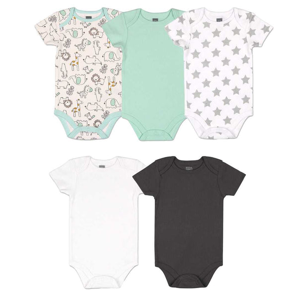 Safari 5-Pack Short Sleeve Bodysuits in Grey and Light Green
