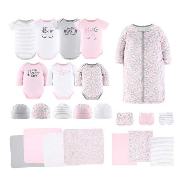 Pink, Grey Baby Layette Gift Set, 23 Piece