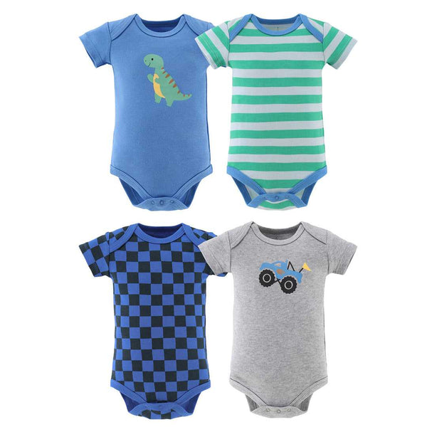 Dino Truck 4-Pack Bodysuits, Blue, Heather Gray, and Green