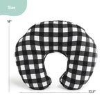 a black and white checkered pillow or cushion, with a measurement scale indicating its size.