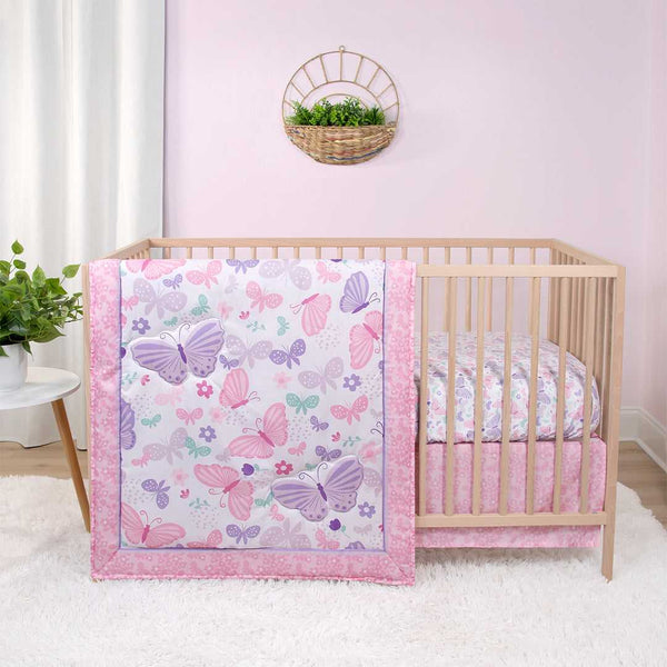 Butterfly Song 3 Piece Baby Crib Bedding Set for Girls