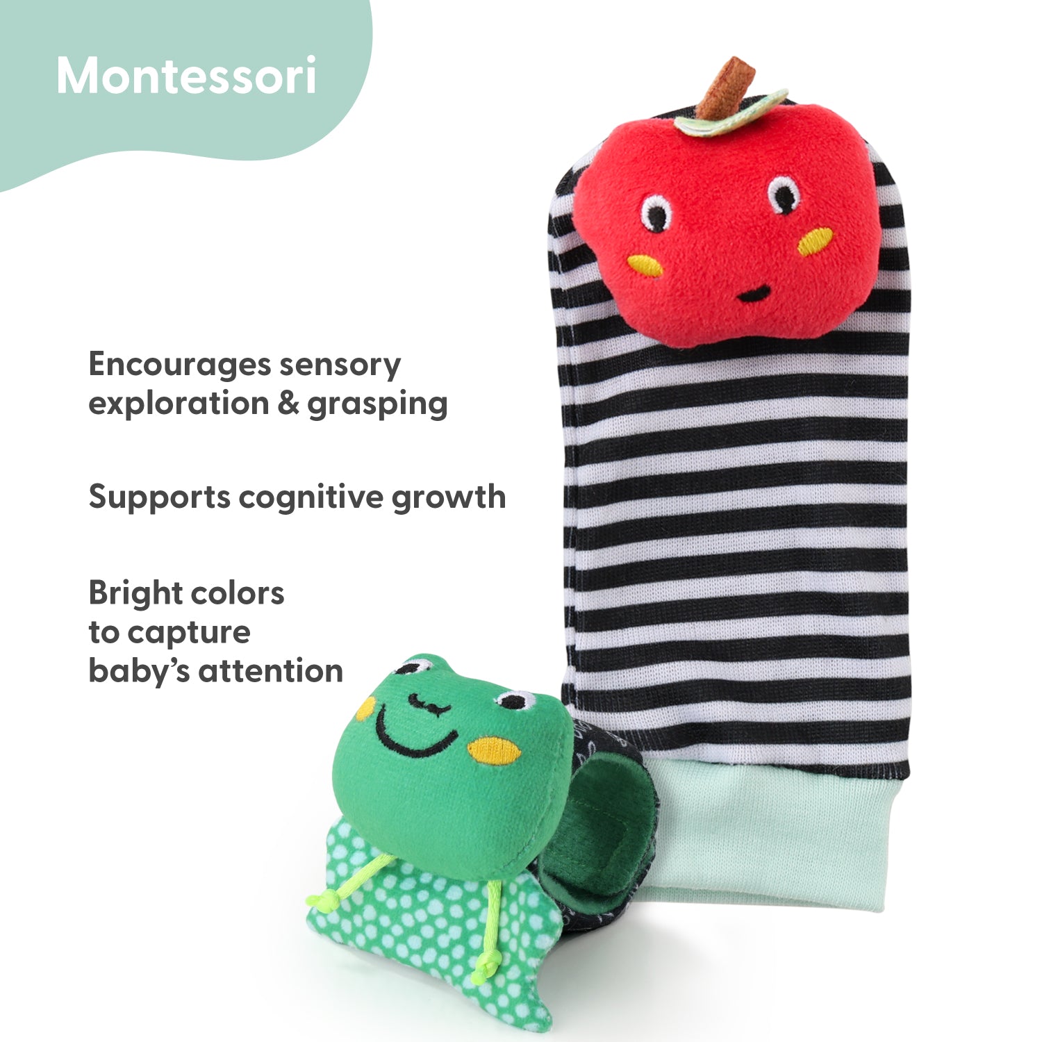 Montessori Baby Sock and Wrist Rattles Set of