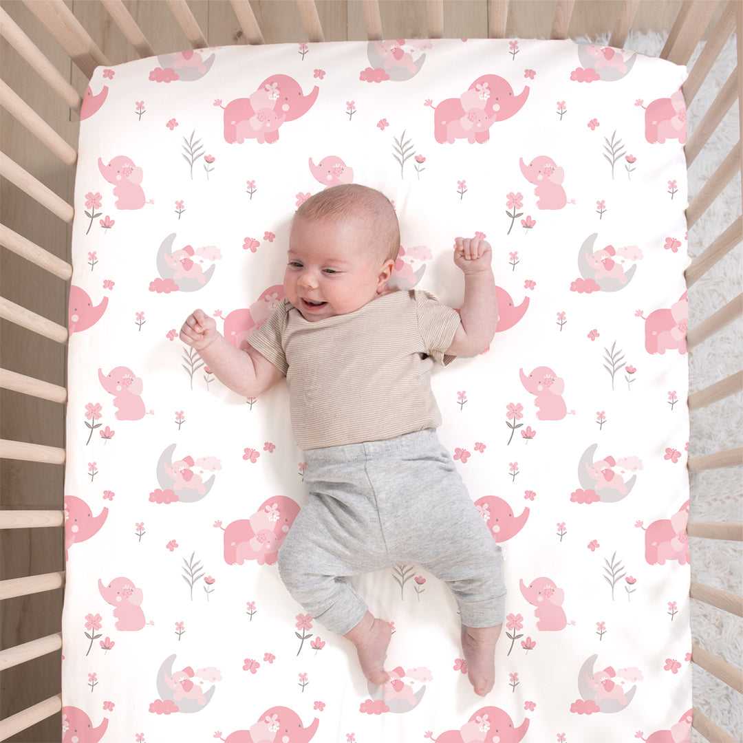 Pink Elephant Piece Baby Crib Bedding Set for Girls