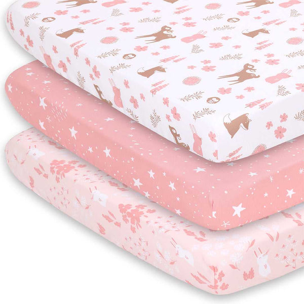 Woodland Floral Playard Mini Crib Sheets, 3-Pack
