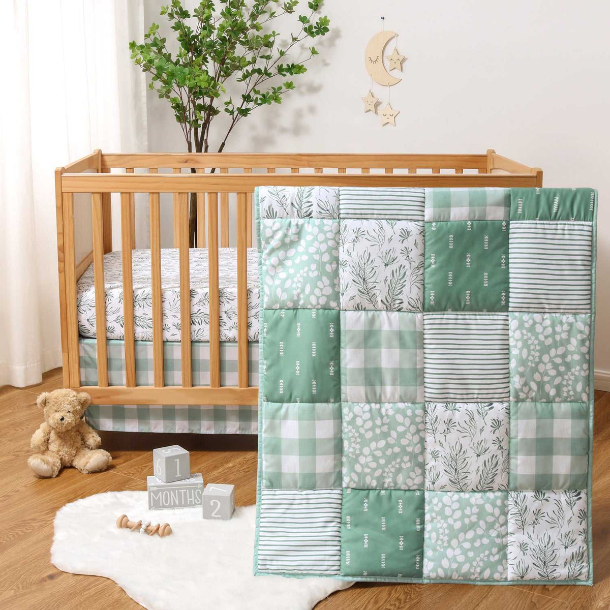 The Peanutshell Nursery Crib Bedding Set for Baby Girls and Boys, Sage, 3 Pieces The Peanutshell Nursery Crib Bedding Set for Baby Girls and Boys, Sage, 3 Pieces