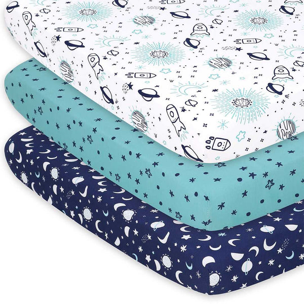 Space Fitted Playard Sheets, 3-Pack, Playful Navy