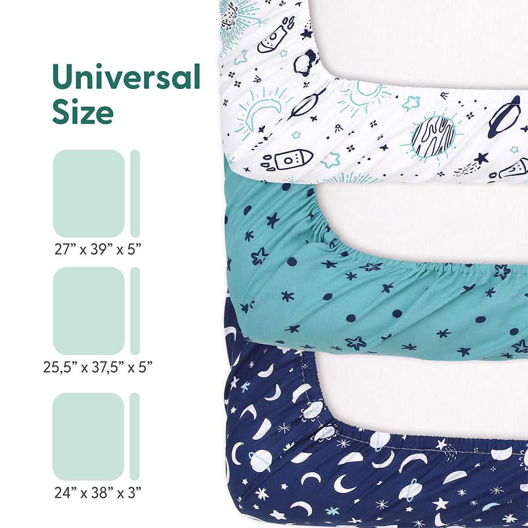 Space Fitted Playard Sheets, 3-Pack, Playful Navy