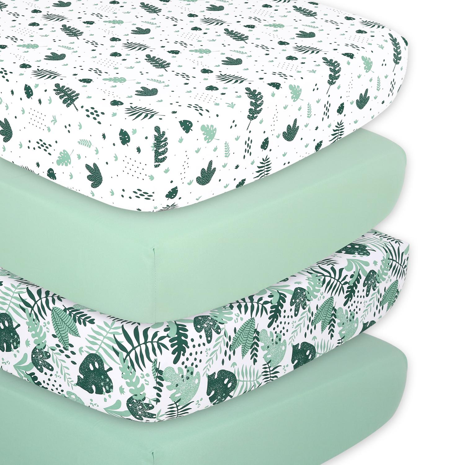 Botanical Leaf & Stripe The Peanutshell Fitted Crib Sheet Set for Baby Boys or Girls 2 Pack